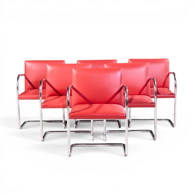 Mies van der Rohe for Knoll BRNO Mid Century Cantilever Chrome Dining Chairs - Set of 6 Each chair measures: 22 wide x 24...