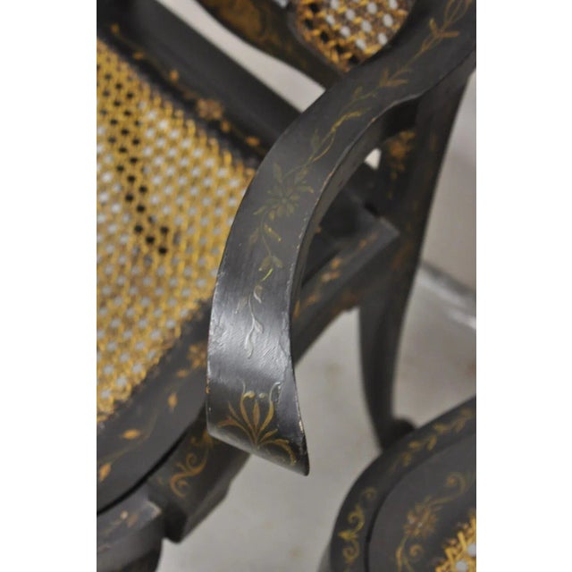 Antique Chinoiserie Queen Anne Hand Painted Floral Cane Dining Chairs - Set of 4 For Sale In Philadelphia - Image 6 of 12