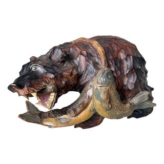 Japanese Hand-Carved Wooden Bear, 1950s For Sale