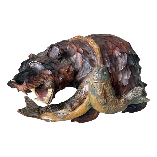 Japanese Hand-Carved Wooden Bear, 1950s For Sale