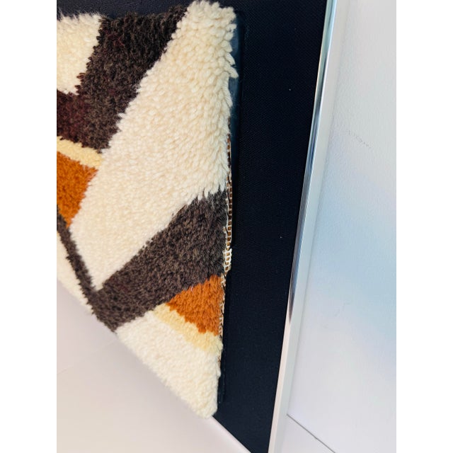 Black Vintage 1960s Hojer Eksport Wilton Style Geometric Rya Wool Rug Wall Art Framed For Sale - Image 8 of 9