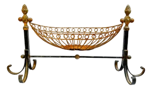 Antique French Wrought Iron Pinecone Swinging Kindling Log Holder