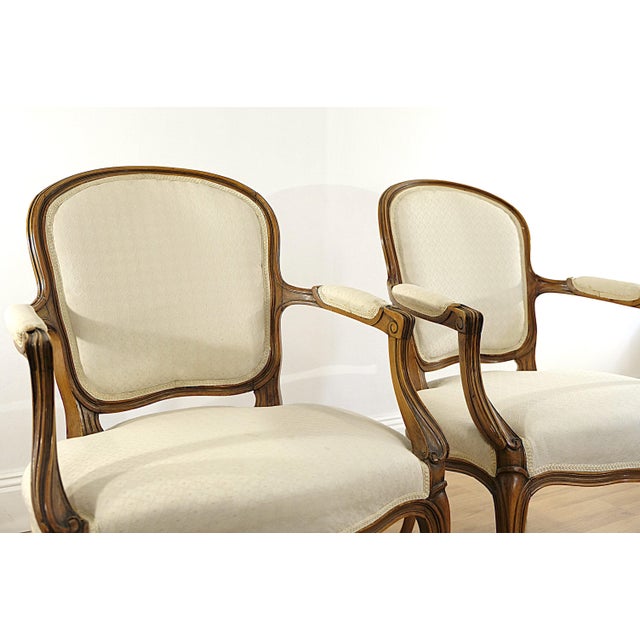 Antique Rococo Oak Armchairs with Light Beige Upholstery, Sweden, 1850s, Set of 2 For Sale - Image 4 of 9