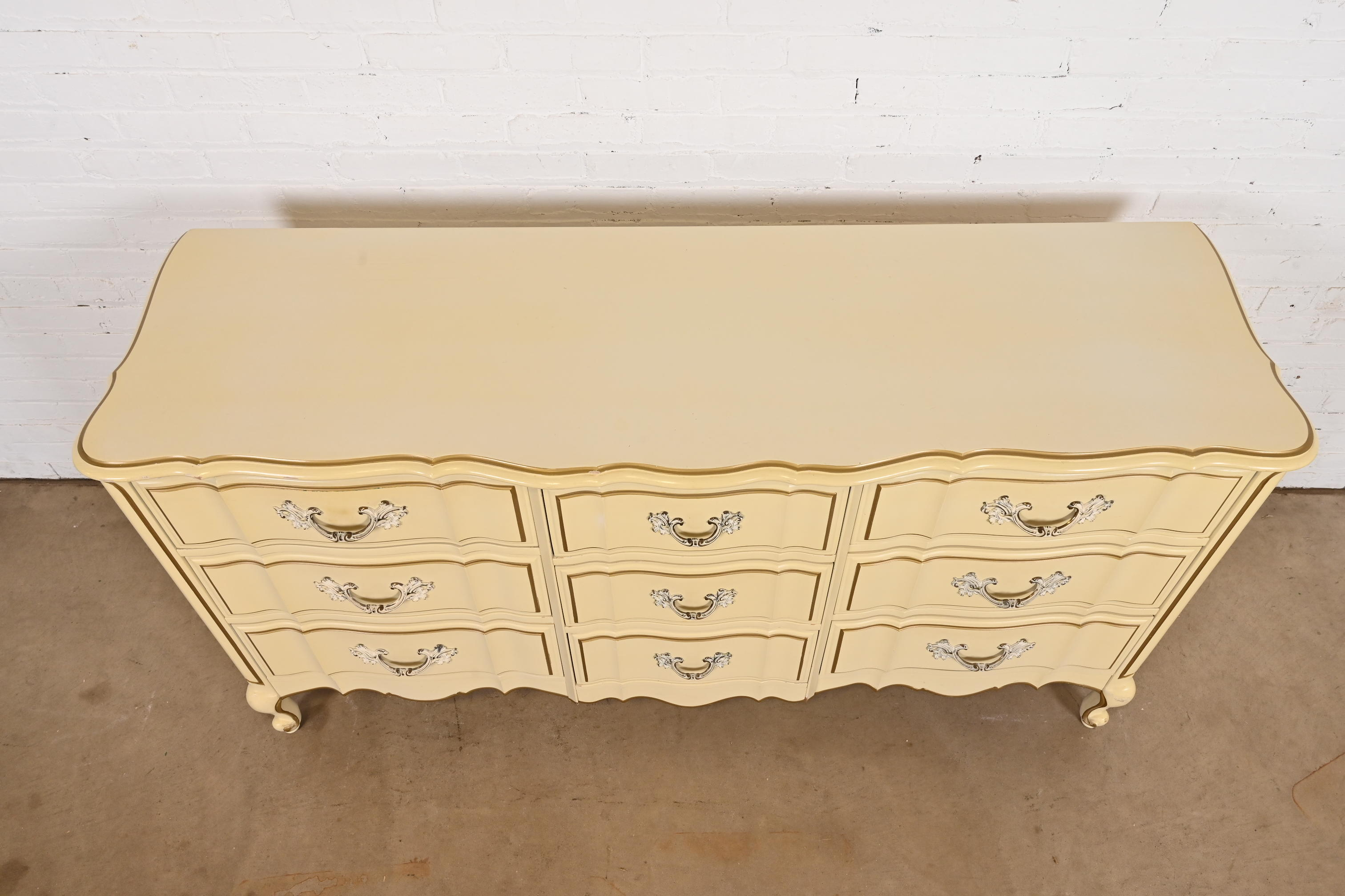 John Widdicomb Style French Provincial Louis XV Cream Lacquered and Gold  Gilt Dresser, 1950s | Chairish