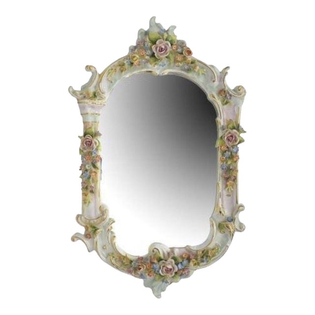 20th Century Porcelain Framed, German Dresden Style, With Applied Flowers Mirror!! For Sale