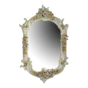 20th Century Porcelain Framed, German Dresden Style, With Applied Flowers Mirror!!
