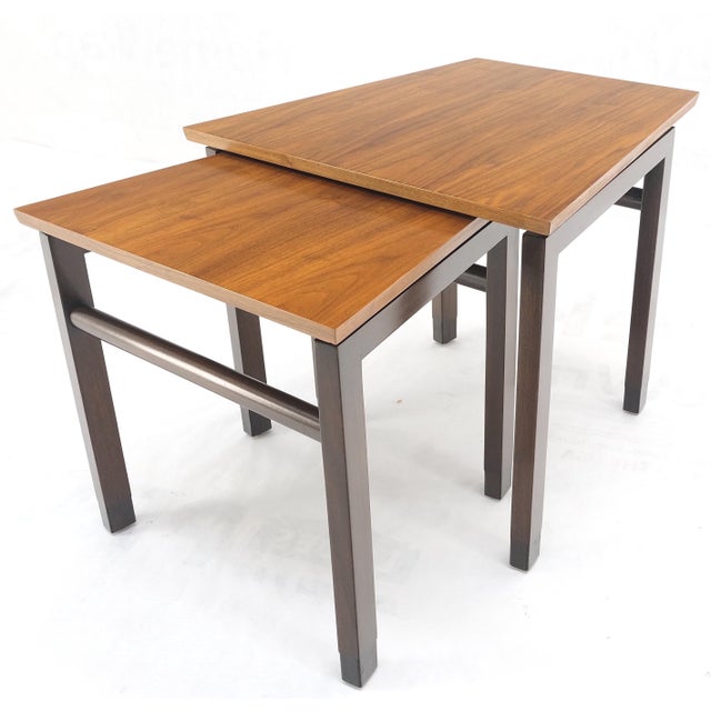 Set of Trapezoid Walnut Mid Century Modern Nesting Stacking End Side Tables MINT For Sale - Image 13 of 14