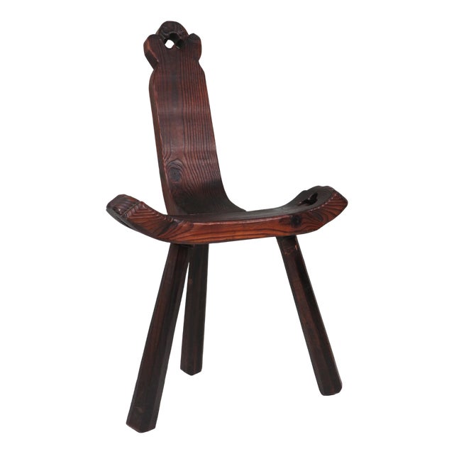 Mid-Century Modern Spanish Birth Stool in Carved Wood, 1960 For Sale