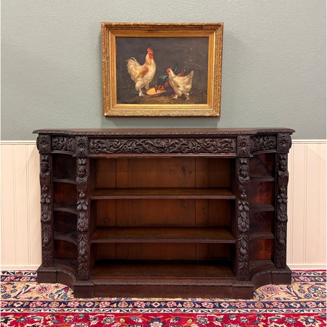 EXQUISITE Antique English Renaissance Style Carved Oak Open Bookcase or Display Cabinet ~~c. 1890s PERFECT for your...