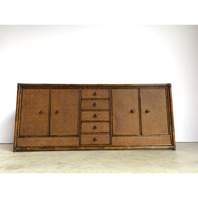 Vintage Rattan and Travertine Sideboard, 1960s For Sale - Image 3 of 13