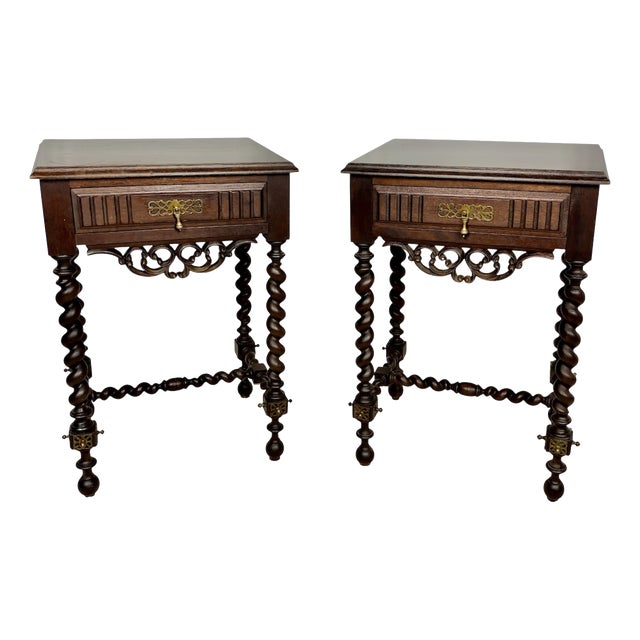 Spanish Barley Twist Nightstands, 1930s, Set of 2 For Sale