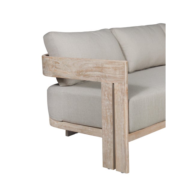 Paradiso Teak Wood Sofa Natural Look - Gray Fabric For Sale - Image 9 of 12