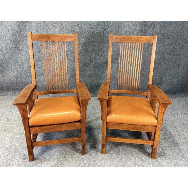 Set of 6 Stickley Solid Oak Mission Style Dining Chairs For Sale - Image 11 of 15