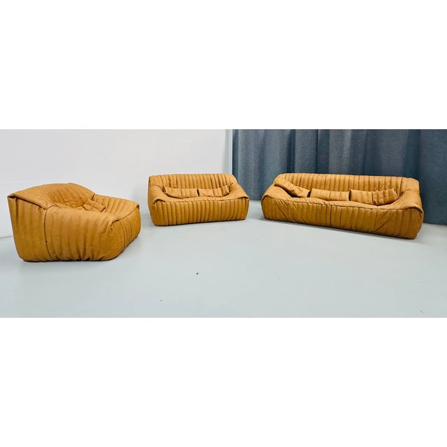 Animal Skin Sandra Living Room Set in Camel Leather by Annie Hieronimus for Cinna, 1980s, Set of 3 For Sale - Image 7 of 18