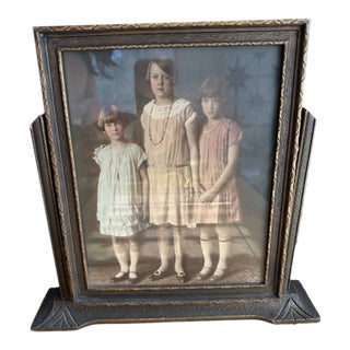 1930s Art Deco Faux Bronze Wood Swing Frame Vintage 1920s Flapper Photo Portrait For Sale