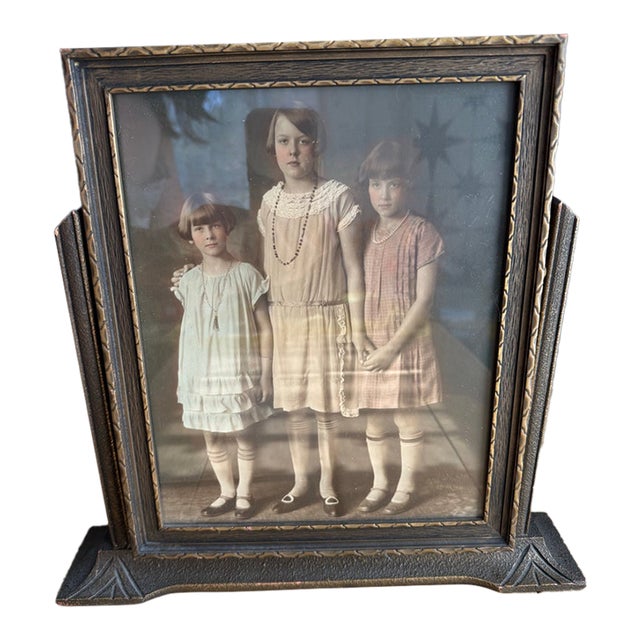 1930s Art Deco Faux Bronze Wood Swing Frame Vintage 1920s Flapper Photo Portrait For Sale
