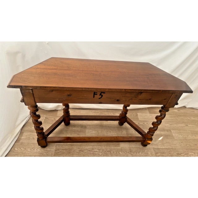 1970s Vintage Sofa Table Console Barley Twist Legs Cherry, Drawer Hand Carved, Italian For Sale - Image 5 of 10