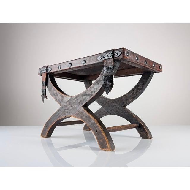 Colonial Curul Stool in Leather and Wrought Iron, Mexico, 1940s For Sale - Image 17 of 18