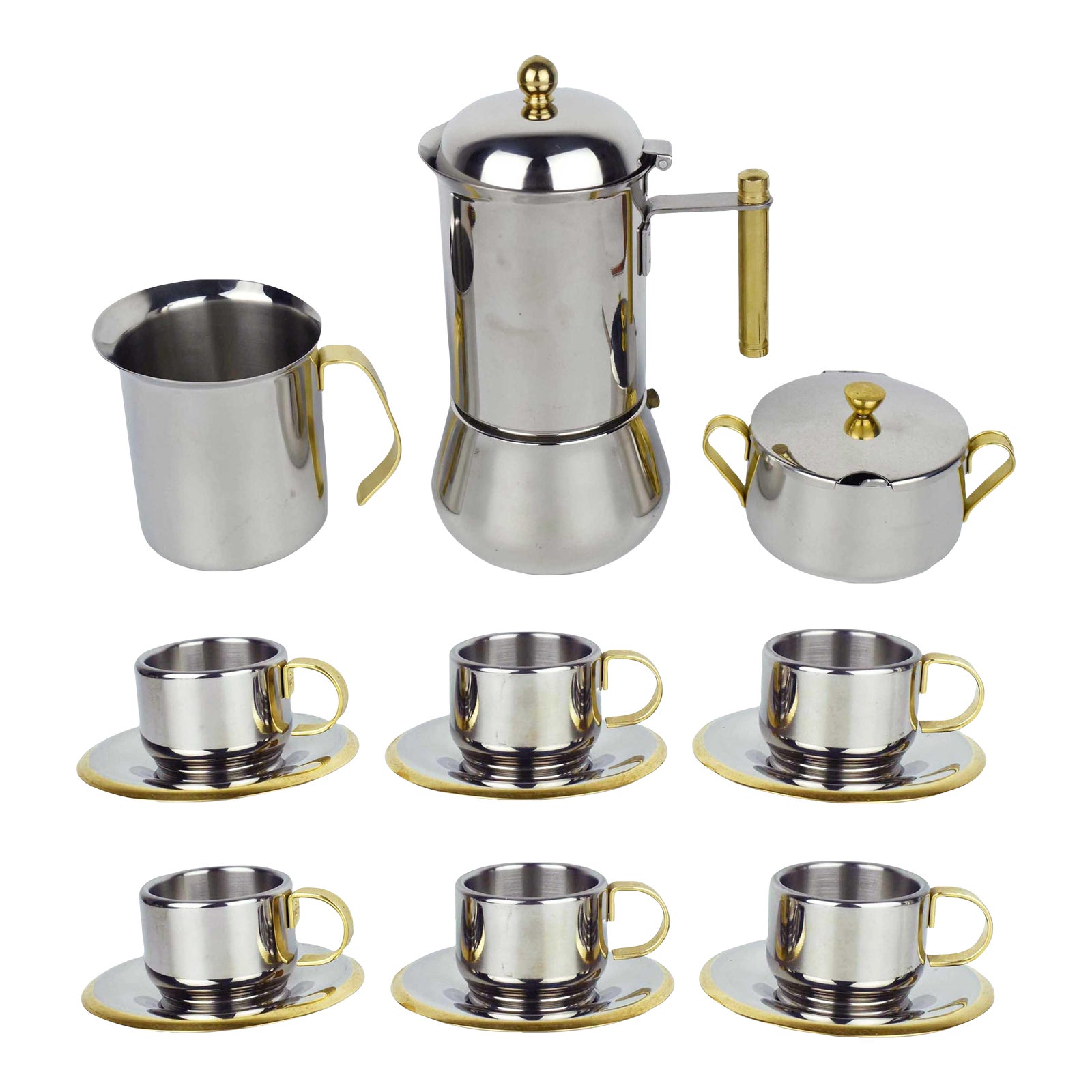 Mid 20th Century Italian Stainless Steel and Gold Espresso Demitasse ...
