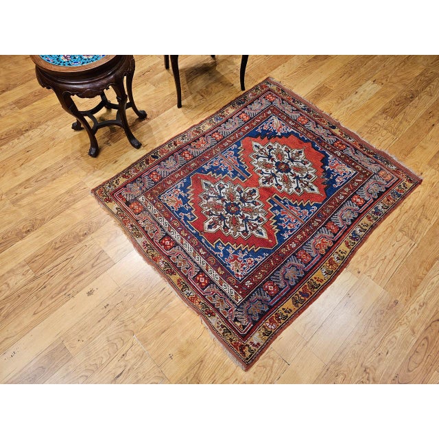 Red 19th Century Handwoven Anatolian Village Rug, Caucasian Design Wool, 4' x 5' For Sale - Image 8 of 18
