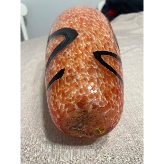Hand-Blown Orange Art Glass Vase With Black Swirl Accent For Sale In Providence - Image 6 of 8