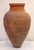 A handsome Greek terra cotta garden urn pot (Amphora) or oil jar, featuring a ridged, cylindrical body and functional as...