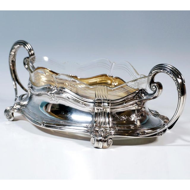 Art Nouveau Silver Jardiniere with Cut Glass Liner by Wilhelm Binder, Germany, 1900s For Sale - Image 4 of 8