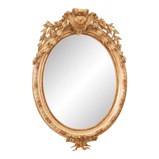 19th Century French Painted & Gilt Oval Mirror For Sale