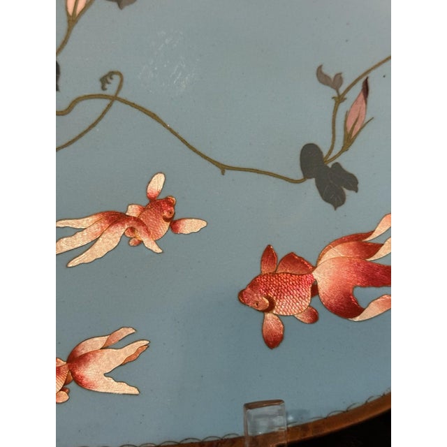 Signed Gonda Japanese Cloisonne Enamel Tray With Goldfish and Morning Glory For Sale - Image 9 of 15