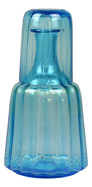 Art Nouveau Blue Carafe with Glass, 1890s, Set of 2