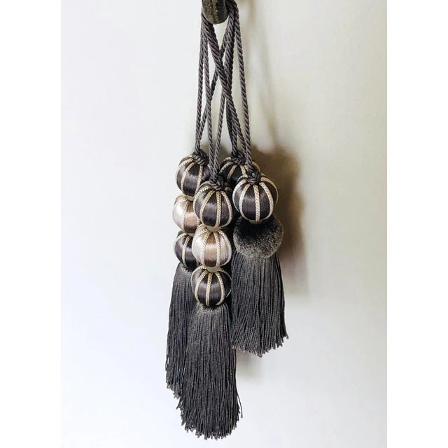 Pair of Ash Gray and Stone Colored Beaded Key Tassels - H 4.75" For Sale - Image 10 of 12