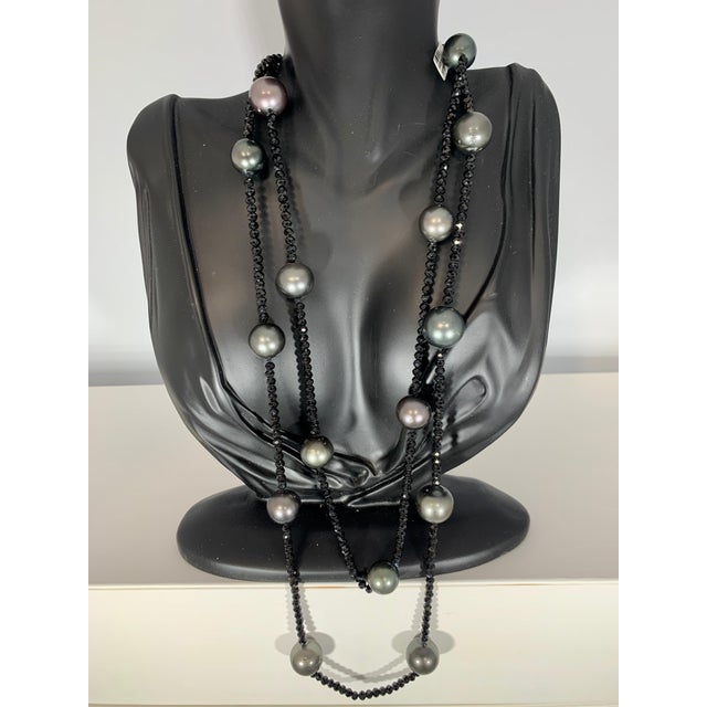 Black Tahitian Pearl Single Strand Necklace with Black Spinel, Opera Length 46 For Sale - Image 18 of 18