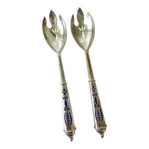 Royal Cobalt Glass and Silver Plate Serving Poons.