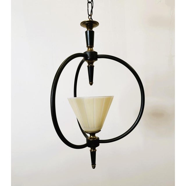 Mid-Century Metal and Opaline Pendant Light, 1950s For Sale - Image 11 of 11