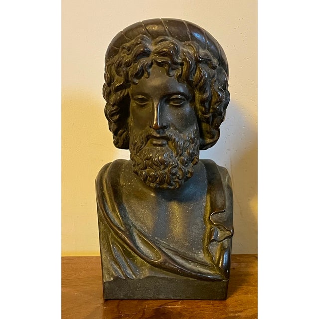 Antique 19th Century Grand Tour Classical Bronze Library Bust or Sculpture of Asclepius, Greco-Roman God of Medicine For Sale - Image 10 of 17