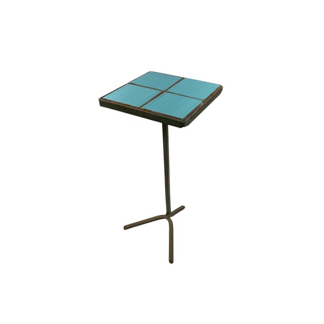 Modern Azure Iron and Tiles Side Table, France 1960s For Sale - Image 4 of 9
