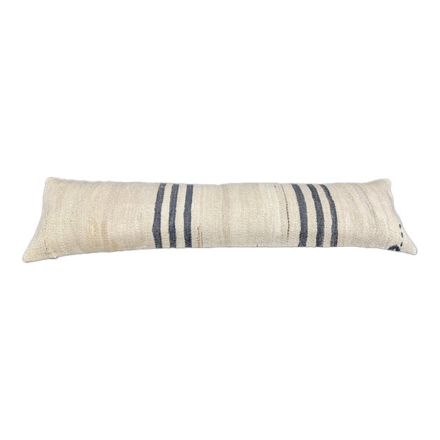Turkish Hemp Pillow Cushion Natural Beige Black Cushion Cover 12"x46" For Sale