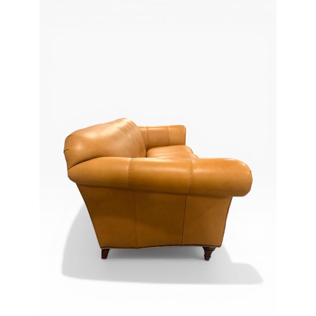 Late 20th Century Late 20th Century Hancock & Moore Caramel Leather Sofa With Nailhead Trim – Rolled Arm, Usa, 90” For Sale - Image 5 of 14