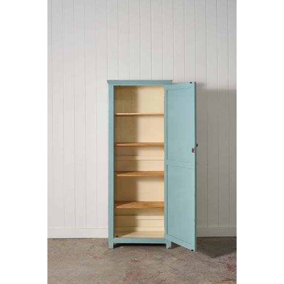 English Early 1900's Blue Painted English Pine Paneled Cabinet For Sale - Image 3 of 9