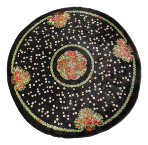 Black Base Rug Decorated with Rose Baskets Made for Theatrical Sets, 1950s