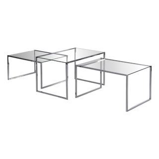 Three Coffee Tables in Glass and Chromed Metal, 1970s, Set of 3 For Sale
