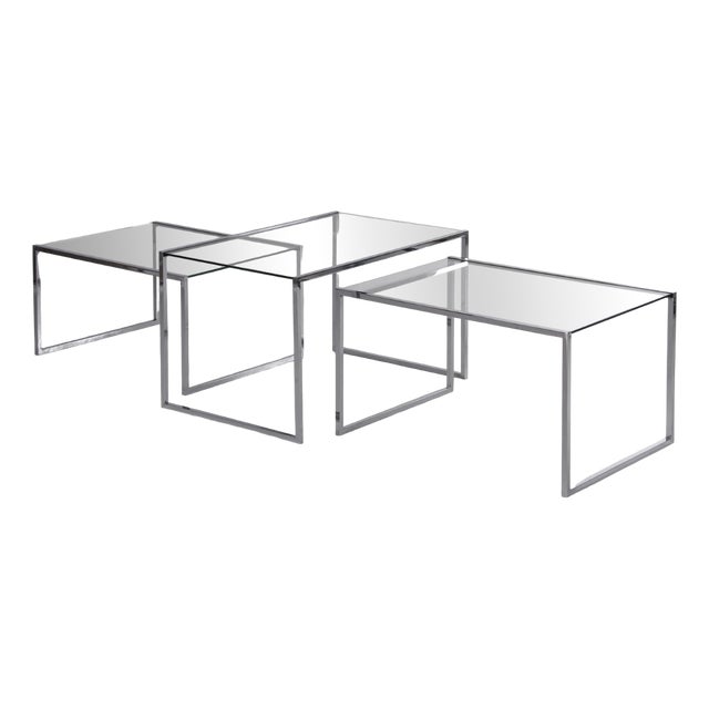 Three Coffee Tables in Glass and Chromed Metal, 1970s, Set of 3 For Sale