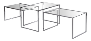 Three Coffee Tables in Glass and Chromed Metal, 1970s, Set of 3