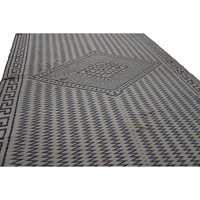1890s Beige Field Antique Greek Key Border Native American Navajo Flatwoven Rug For Sale In New York - Image 6 of 12