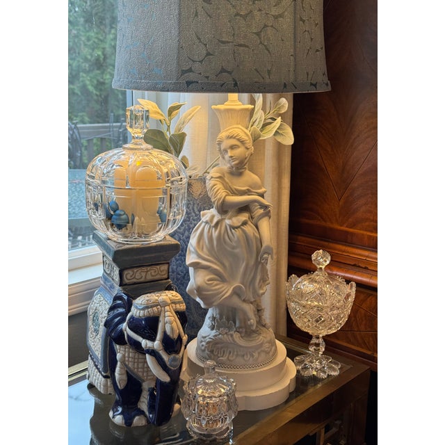 Blue Vintage Elephant Motif Tabletop Plant Stand For Sale - Image 8 of 10