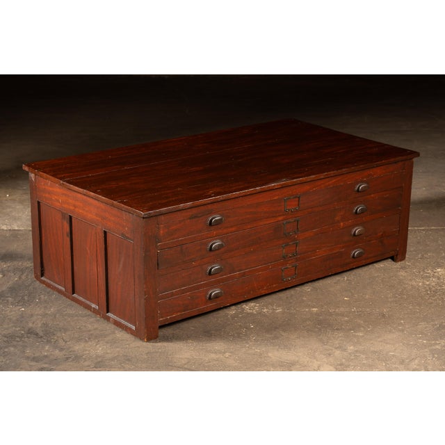 Early 20th Century Massive Antique Flat File in Mahogany Red For Sale - Image 4 of 10
