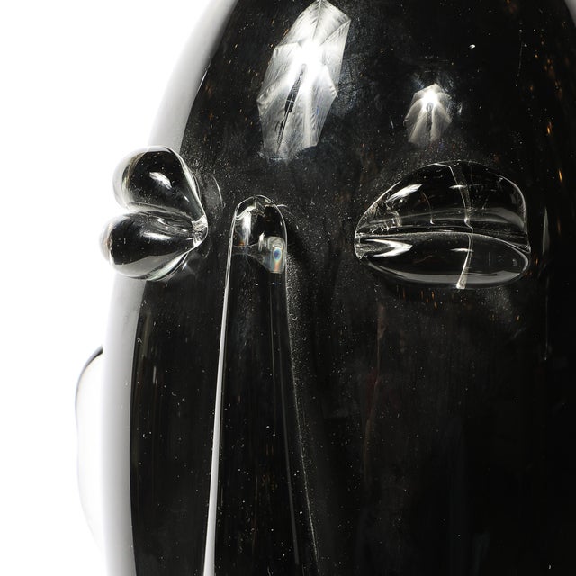 Mid-Century Modern Mid-Century Hand-Blown Murano Black Glass Head Sculpture Signed Sergio Rossi For Sale - Image 3 of 14