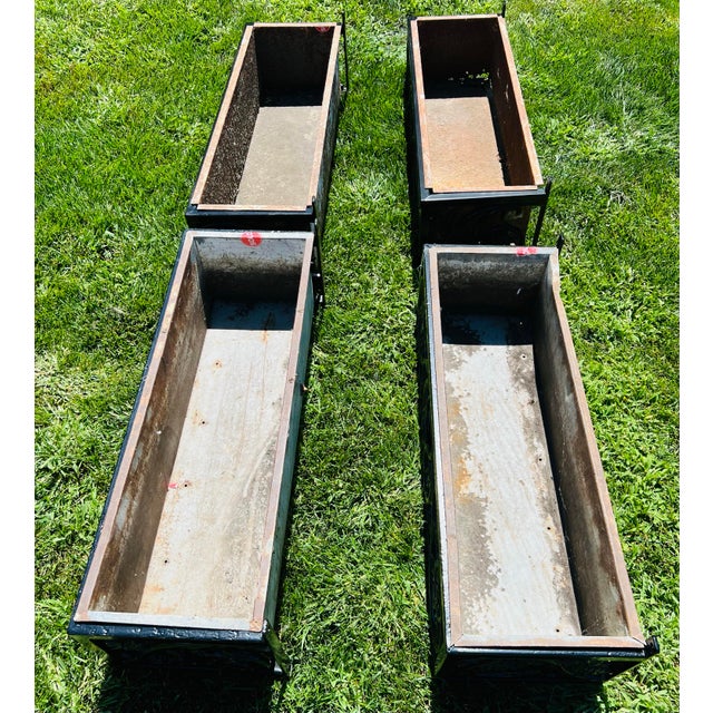 C. 1940's Outdoor Garden Hand Wrought Iron Window. Boxes a Set of 4 For Sale - Image 9 of 10