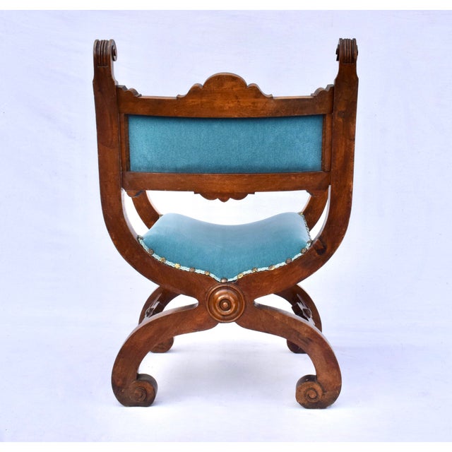 Antique French Curule Throne Chair in Mohair For Sale In Philadelphia - Image 6 of 10