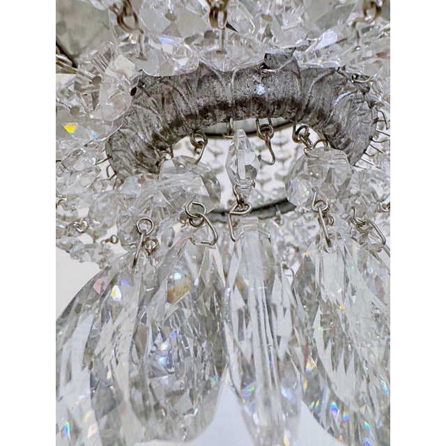 Metal Vintage Hollywood Regency Reeded Tiered Crystal Basket Chandelier For Sale - Image 7 of 9